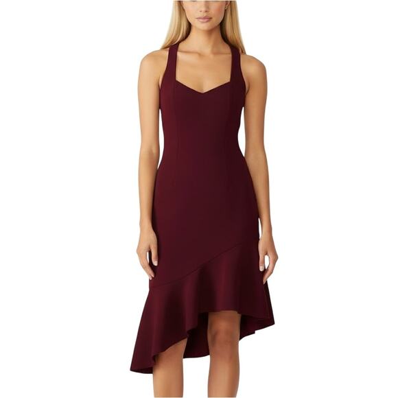 Elliatt Artemis Burgundy Asymmetrical Ruffle Hem Sheath Dress Women Size XS - Picture 1 of 10